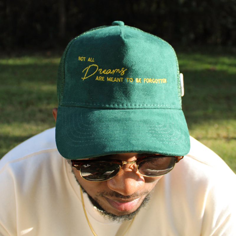 Not All Dreams Hat- Green/Yellow Suede